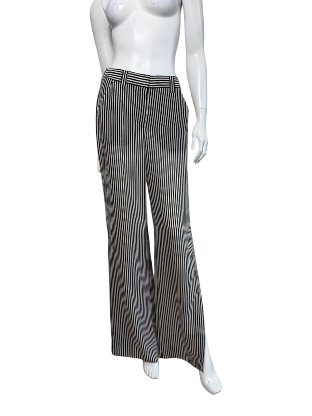A.L.C. Miles Striped Silk Wide Leg Pants in Black/White Size 4